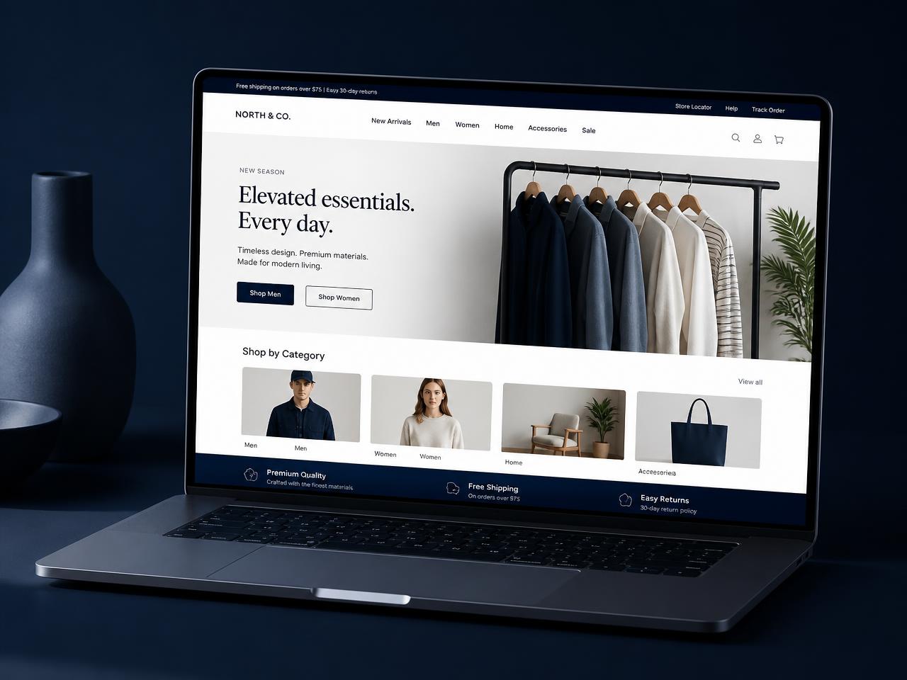 Retail shop business website design shown on a laptop